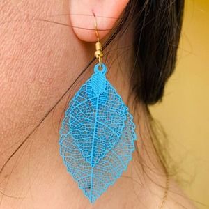 Layered Tassel Earrings - Blue Leaf Color